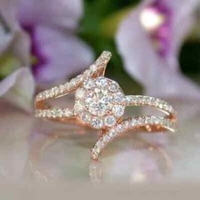 Real Moissanite 1.80Ct Round Cut Women Bypass Wedding Ring 14k Rose Gold Plated