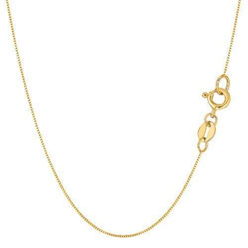 14k Real Solid Gold Box Style Chain Necklace, (24 Inches, Yellow Gold)
