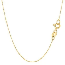 14k Real Solid Gold Box Style Chain Necklace, 0.6mm (24 Inches, Yellow Gold)
