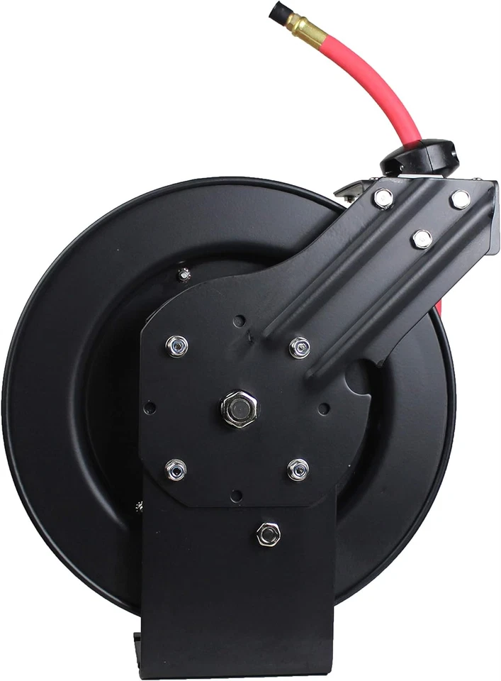 Carrete retráctil rebobinado automático 50104 de 25 pies con manguera de aire de 3/8" x 25' de largo con latón Foto 3 de 4