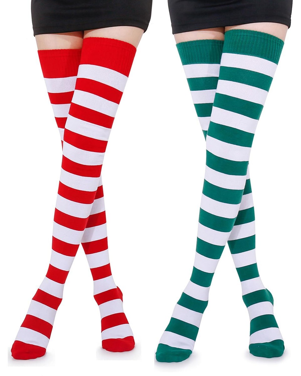 Chaussettes Hautes Femmes Cocila – Rayées, Avec Nœud – Pour Halloween, Noël, Fêtes – Taille Unique