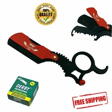 SMART CUT THROAT BARBER SALON STRAIGHT RAZOR BLADE HOLDER + 100 BLADES RED/BLACK