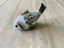 Ken Edwards Tonala Mexican Pottery Hand Painted Fish Carp Figurine Celadon Green