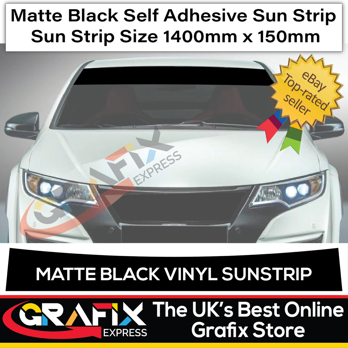 Black Sun Strip Decal For Windscreen - Glossy Vinyl Touring Car Graphic