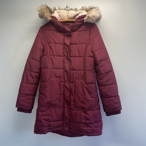 Parka para mujer American Eagle de longitud media desmontable con capucha de piel granate mediana - Imagen 7 de 24