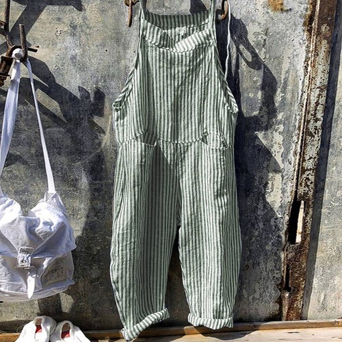 Women Striped Dungarees Jumpsuit Playsuit Casual Overalls Baggy Romper Pants Us - Picture 4 of 19