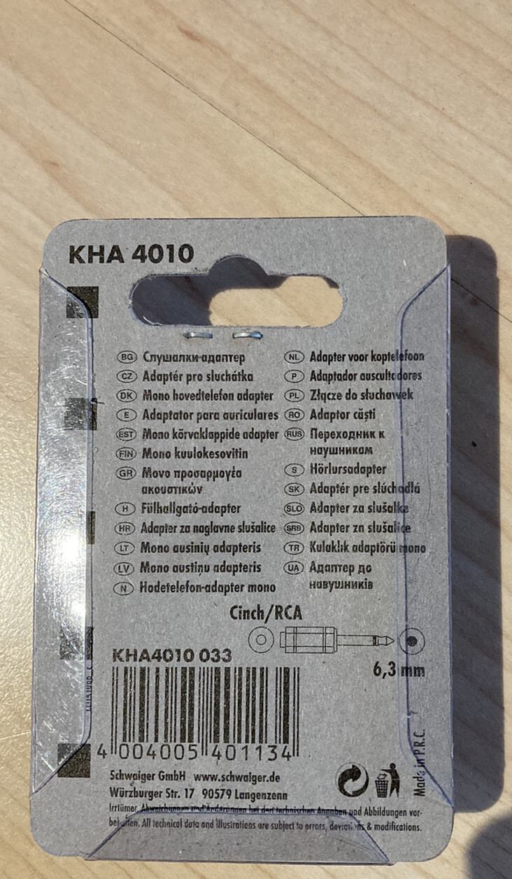 Thumbnail - Schwaiger Kopfhörer Adapter , Mono Klinkenstecker 6,3mm Ø Auf