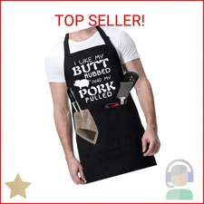 Rosoz Funny BBQ Black Chef Aprons for Men, Grill Apron Adjustable Kitchen Cookin
