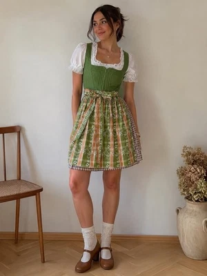 Stockerpoint Sommer Dirndl Damen Gr. 44 Grün/Weiß kariert BW/Leinen - Bild 1 von 4