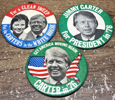 (Lot of 3) Jimmy Carter Large Presidential Campaign Buttons ''Carter in '76''