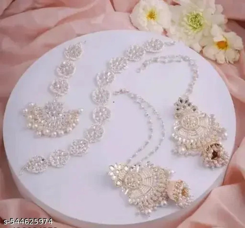 Indisches Bollywood versilbert Kundan Halsband Braut Halskette Ohrring Schmuck Set - Bild 3 von 5