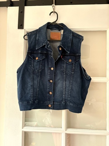 Levis Womens Denim Vest Dark Wash Trucker Jean Jacket Sleeveless AU 14