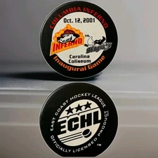 2001 COLUMBIA INFERNO VS SOUTH CAROLINA STINGRAYS RARE VINTAGE GAME PUCK