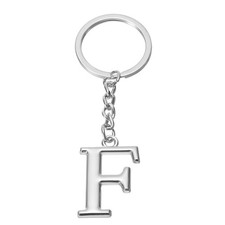 Initial Letter Key Chain Letter F Key Chain Pendant Key Ring Silver