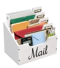 Organizer Countertop, Desktop Basket with 4 Slots, Wooden Paper Holder, File ...