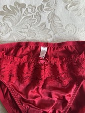 Vintage Victoria  s Secret Second Skin Hi Leg Panties Red Silky Lace Size Medium