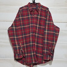 IZOD Men's Flannel Button Down Shirt Red Plaid Size XL 100 Cotton