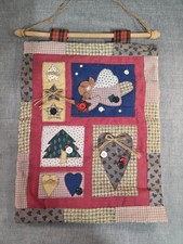 Holiday Quilted Farmhouse Rustic Wall Hanging 17 Inch Angel, Tree, Hearts, Stars