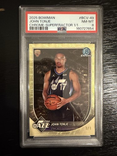 2025-26 Bowman John Tonje Chrome Superfractor 1/1 #BCV-49 PSA 8 Jazz Celtics