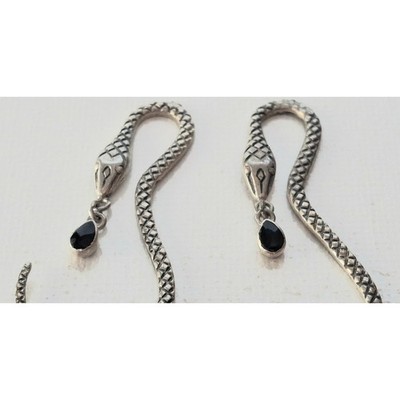WESTERN STYLE 925 STERLING SILVER AND ONYX  SNAKE DESIGN COLLAR PINS SKY