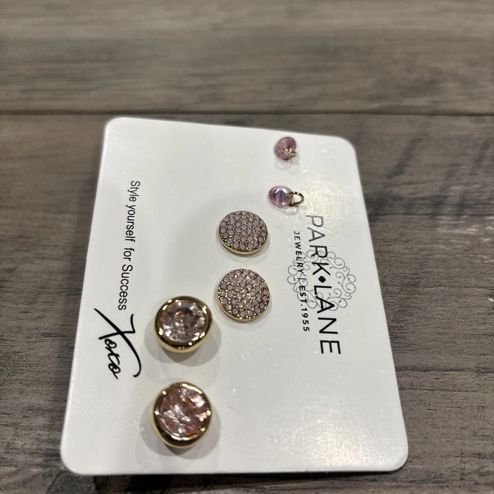 Park Lane Earrings 3 Pairs Gold And Pink Rhinestones  - Изображение 2 из 4