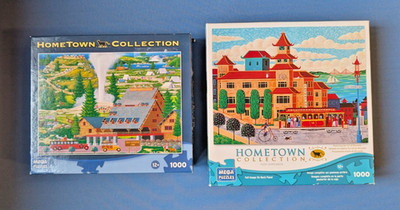 2 MEGA PUZZLES 1000 pc jigsaws Hometown Coll. Old Faithful & Chinatown San Fran
