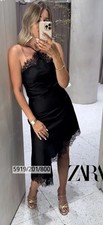 NEW ZARA AW25 ZW COLLECTION SATIN LACE DRESS Black Size S Ref 5919/201