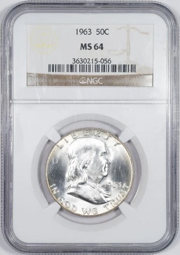 1963 NGC MS64 Benjamin Franklin Silver Half Dollar Uncirculated BU