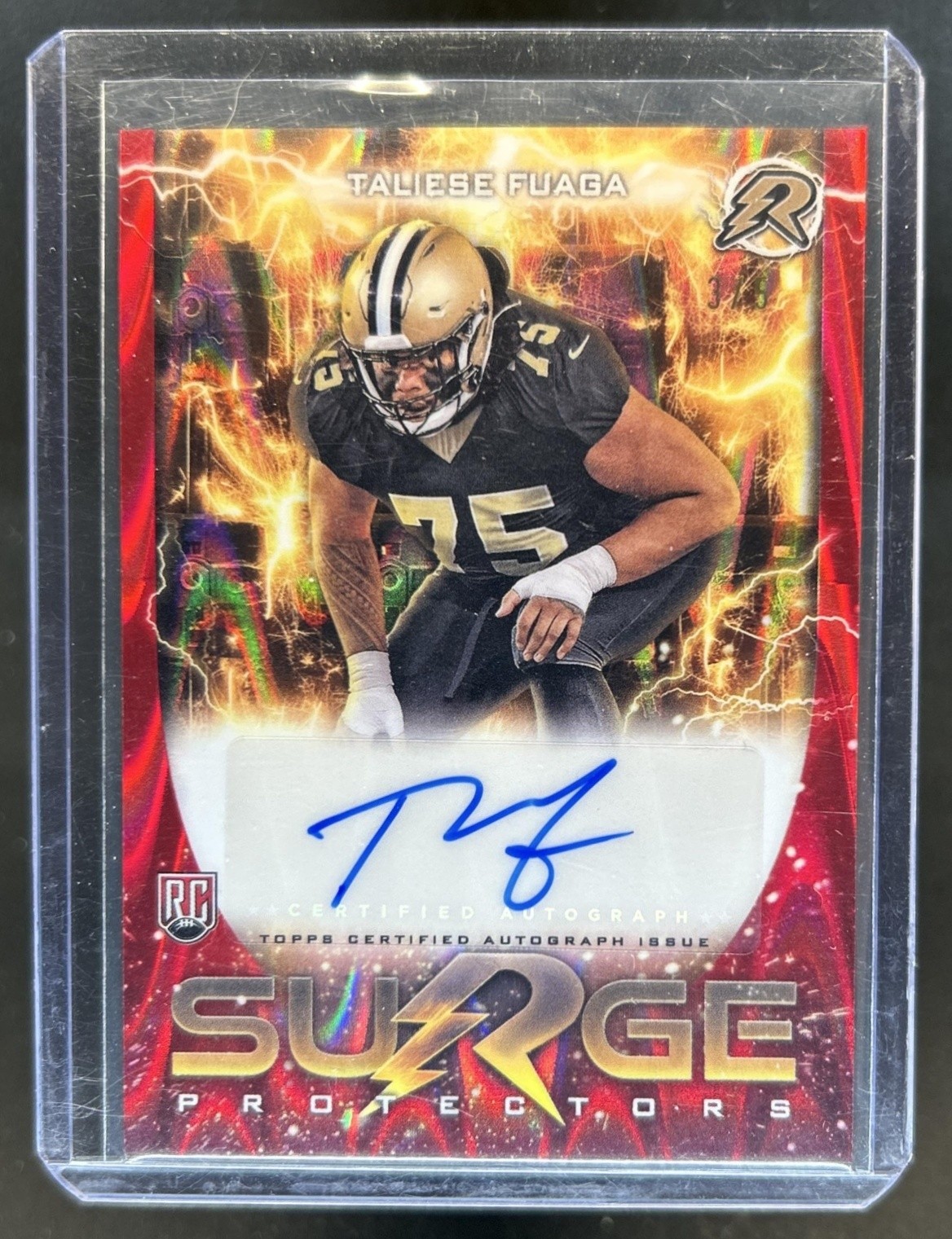 Taliese Fuaga Topps Resurgence Surge Protectors Signatures #SPSTF Power Surge Red