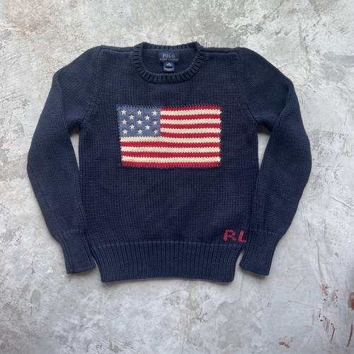 POLO Ralph Lauren Iconic Flag Cotton Crewneck Jumper Sweater Boys M (8-10) Blue