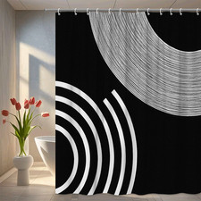 Modern Black and White Shower Curtain with Circular Design