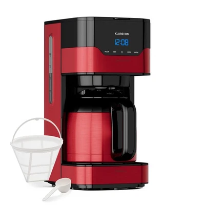 KLARSTEIN Cafetera Filtro Cafetera 1,2 L 800W Termo Acero Inoxidable Rojo