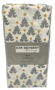 Kim Seybert Living Set 4 White Silver Christmas Tree & Gold Star Dinner Napkins