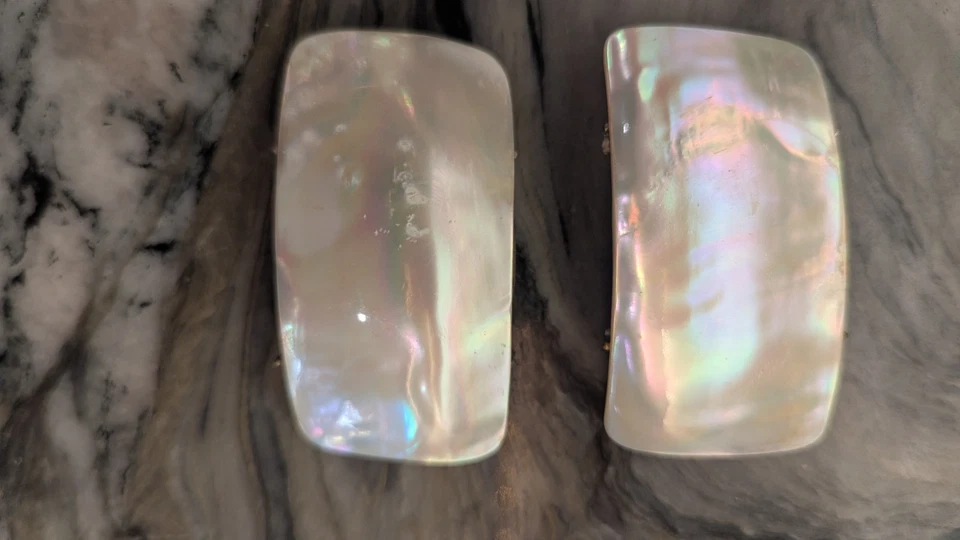 Clips para zapatos MUSI madreperla - Antiguo broche de doble punta de 1920 - carcasa real Foto 2 de 4