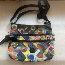 Kipling Crossbody Purse Multcolori Geometric Monkey Zip Pockets Keychain