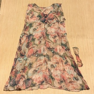 Vintage ZOE California Dress Floral Sheer Chiffon Cottage Pleated Women Large?