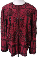 LAURENCE KAZAR L Beaded Jacket Burgundy Evening Formal 42" Bust
