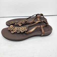 Vionic Julie Sandal Womens 8 Bronze Metallic Floral T-Strap Orthotic Sandals