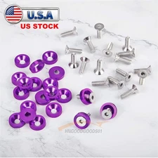 20PCS Purple Billet Aluminum Fender Bumper Washer Bolt Engine Bay Dress Up Kit