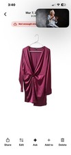 Fashion Nova "Sugar Free" satin burgundy wrap-style long sleeve mini dress.