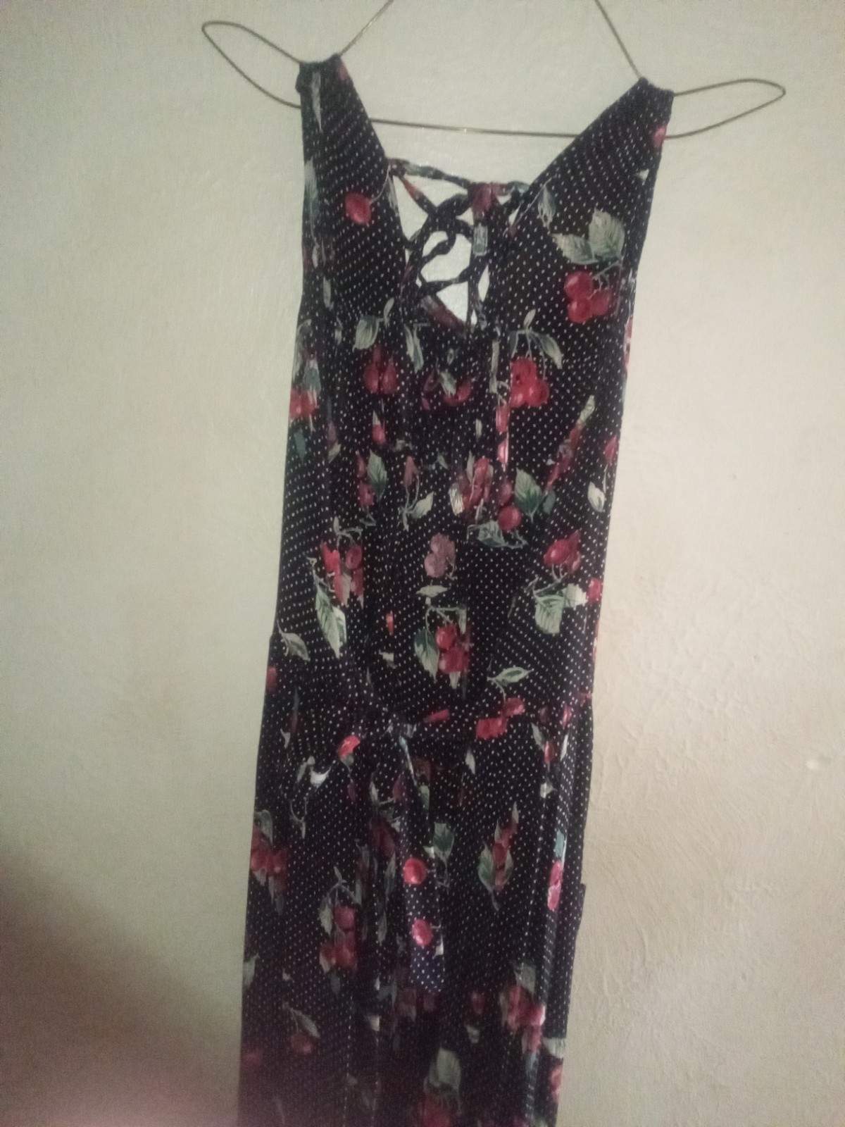 Vtg, Erica Taylor Dress, Black With Cherries Small , Cris Kross Tie Back, Whimsy