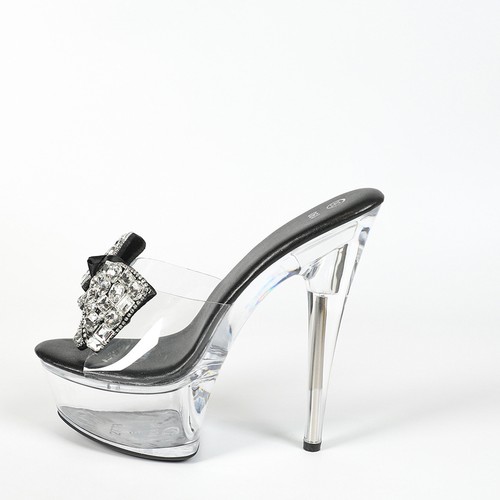 Sexy Zapatillas de Boda de Cristal Transparente con Plataforma de Tacón Alto Diamante Agua - Imagen 5 de 13