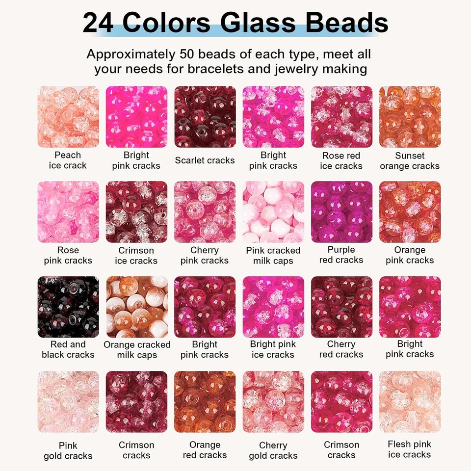 Kit para hacer pulseras de cuentas de vidrio craquelado de aproximadamente 1200 piezas de 6 mm, 24 colores surtidos Cra Foto 2 de 4