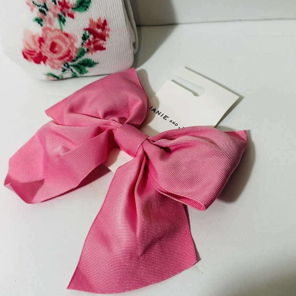 Janie And Jack Niñas Medias Florales 4-5 Y Lazo Paquete Rosa Blanco Foto 2 de 4