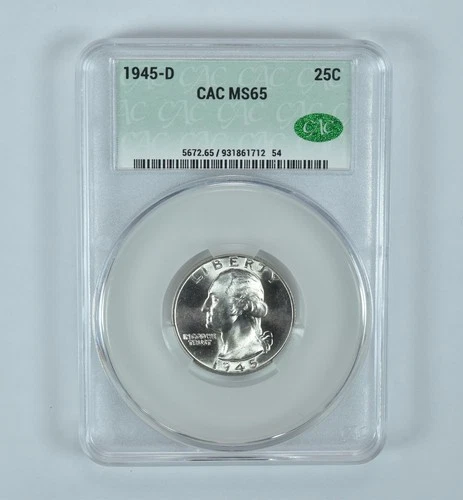 1945-D Washington Quarter MS65 CAC CACg