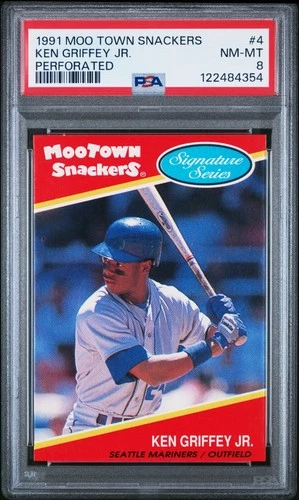 PSA 8 NM MINT 1991 MOO TOWN SNACKERS KEN GRIFFEY JR. #4 MARINERS 84354 B156