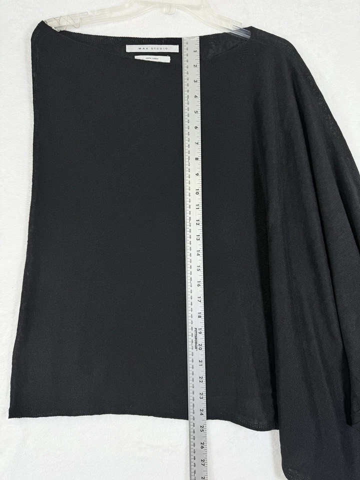 Max Studio Poncho Capa Suéter Negro 100% Lino Mujer Foto 4 de 4