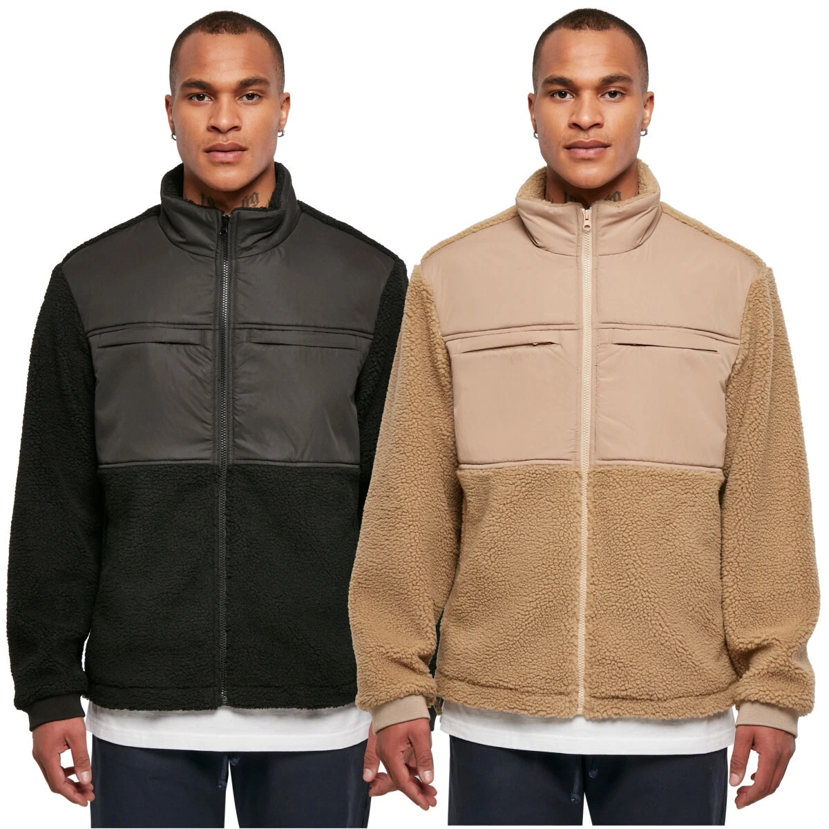 Urban Classics Patched Sherpa Jacket Men Jacket Sherpa fluffy Loose Fit