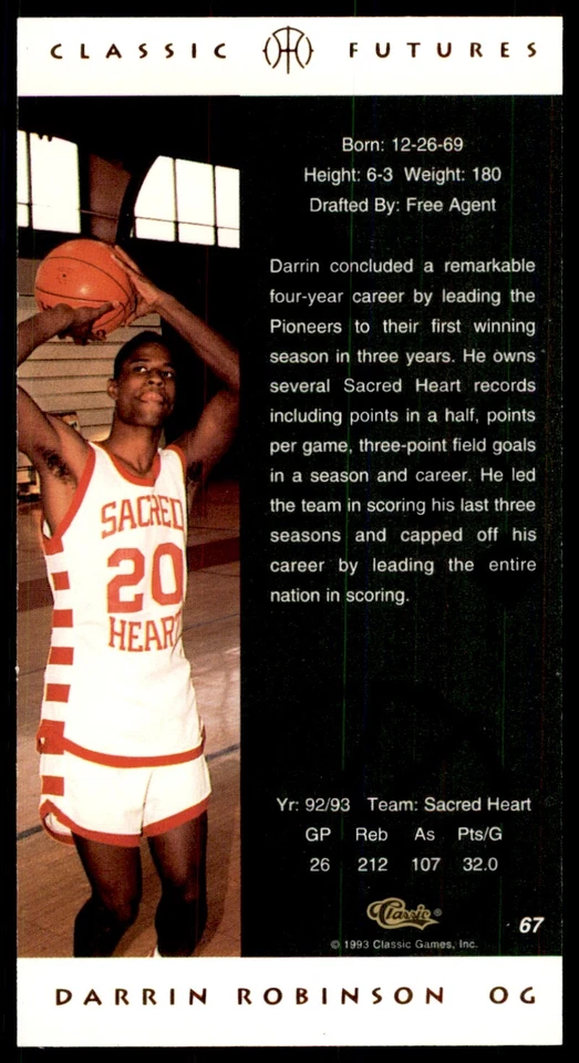 1993-94 Classic Futures Darrin Robinson Basketball Cards #67 - Image 2 of 2