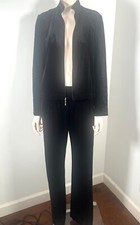 ST. JOHN MARIE GRAY BLACK VELVET VELOUR JACKET PANTS LEISURE JOGGING TRACK SUIT